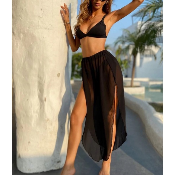 Swim Cover Up Sheer Pants Side Split Beach White - Picture 9 of 12